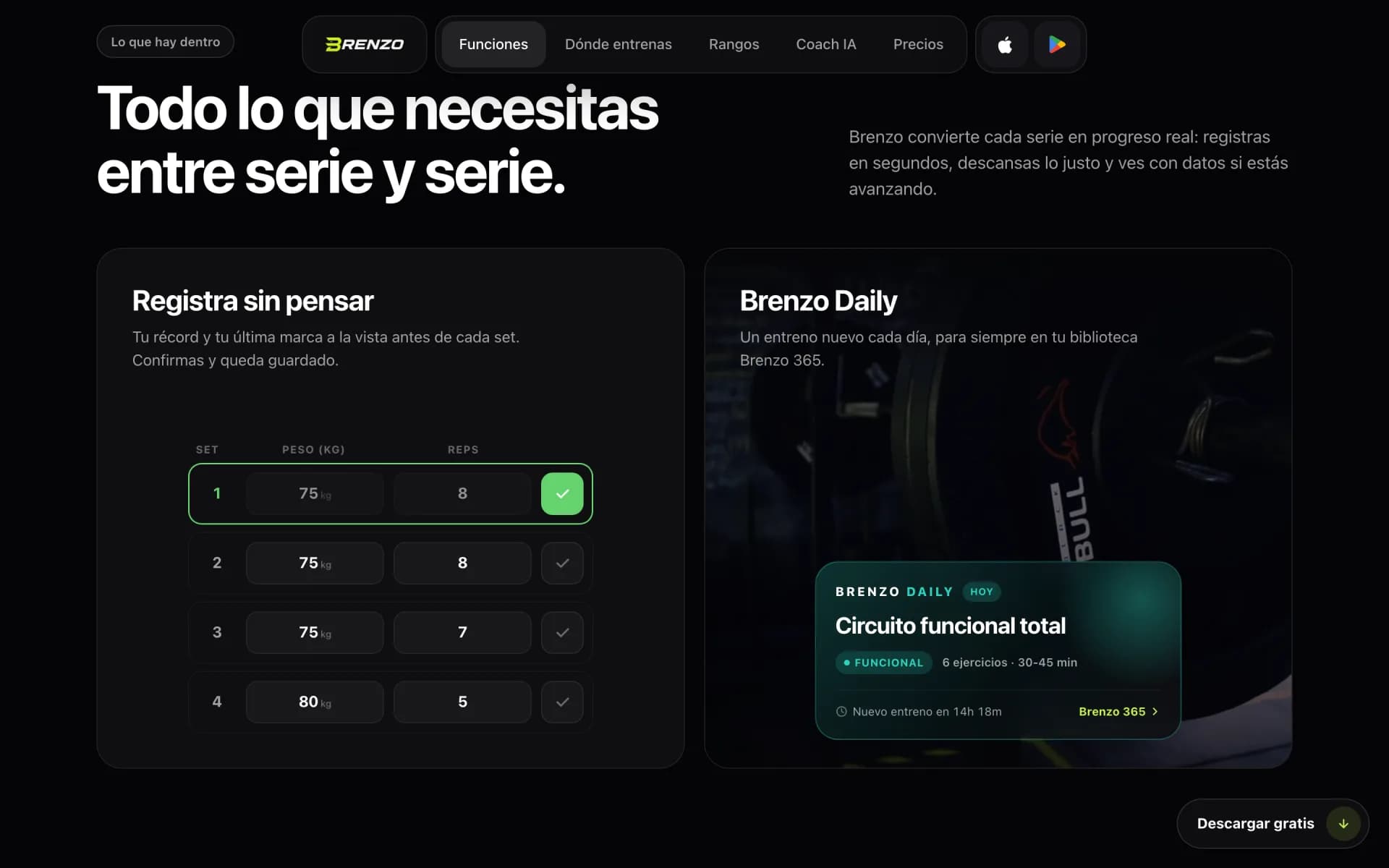 Web de Brenzo, sección de funciones