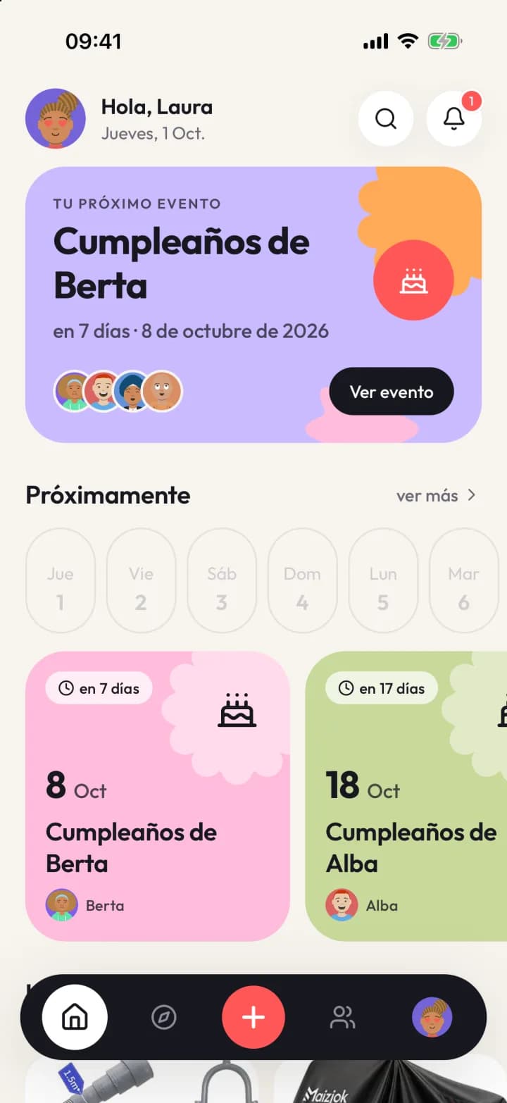 App MyGiftie, pantalla d'inici